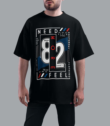 Need More Feel 82 Oversized Black T-Shirt with Bronx Graphic