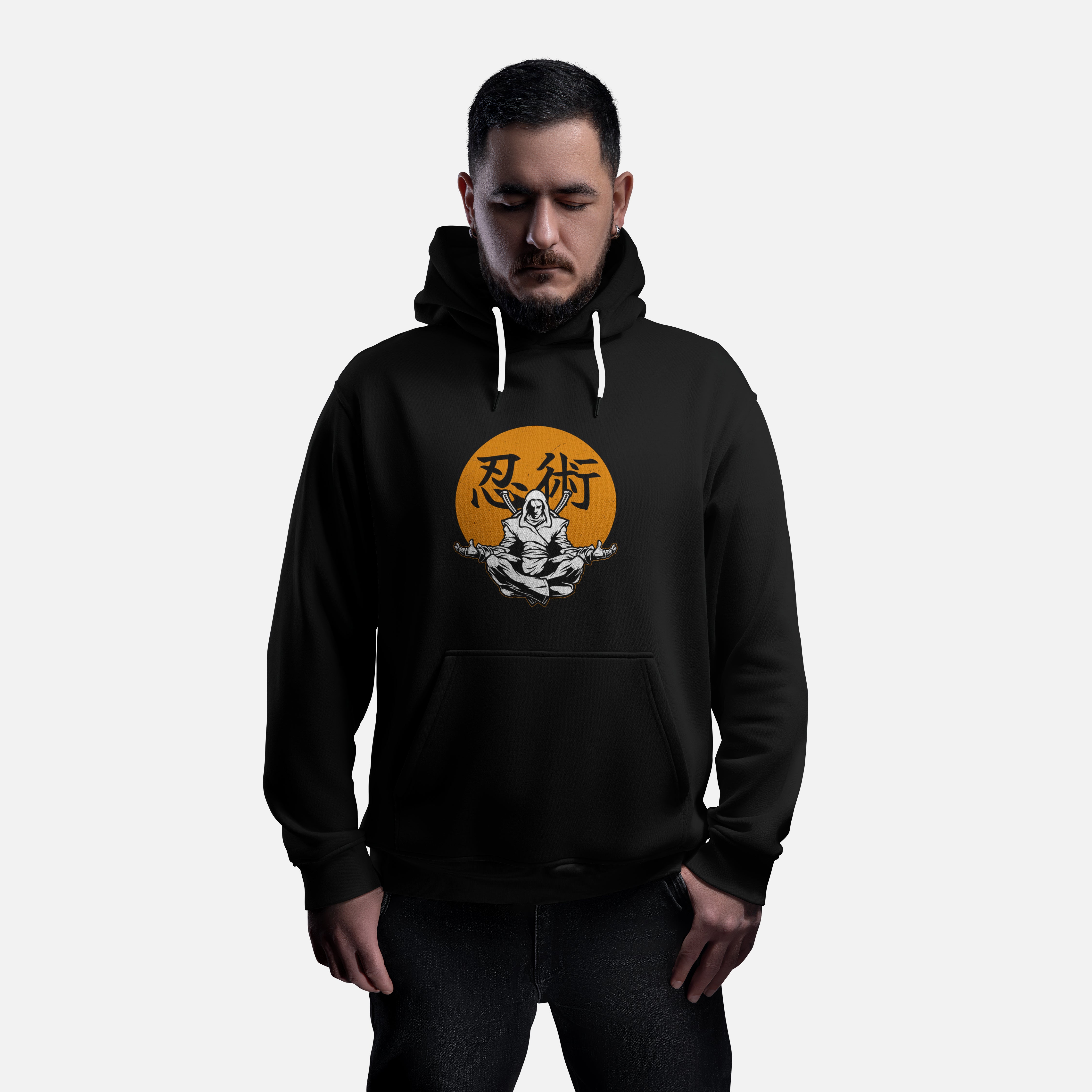 Premium Black Anime Hoodie – Ninja Emblem + Super Aura Warrior