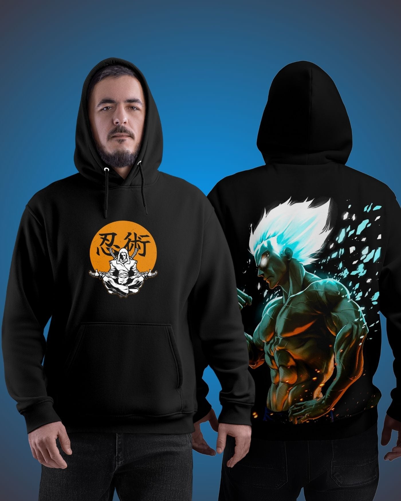 Premium Black Anime Hoodie – Ninja Emblem + Super Aura Warrior