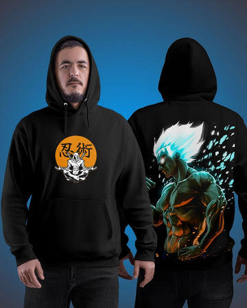 Premium Black Anime Hoodie – Ninja Emblem + Super Aura Warrior