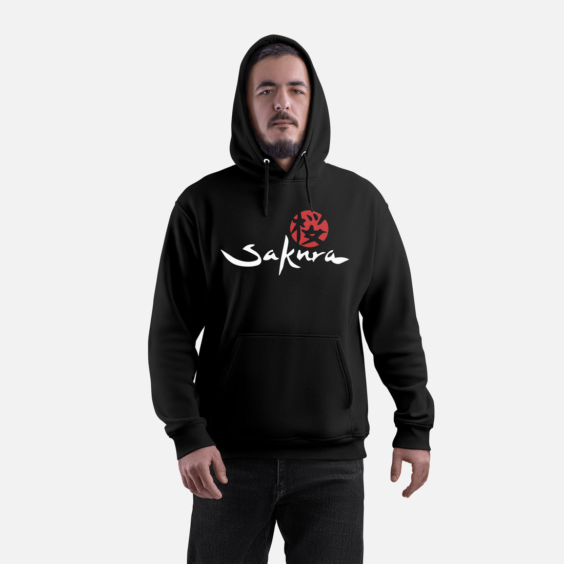 Premium Black Anime Hoodie – Sakura Logo + Demon Fox Artwork