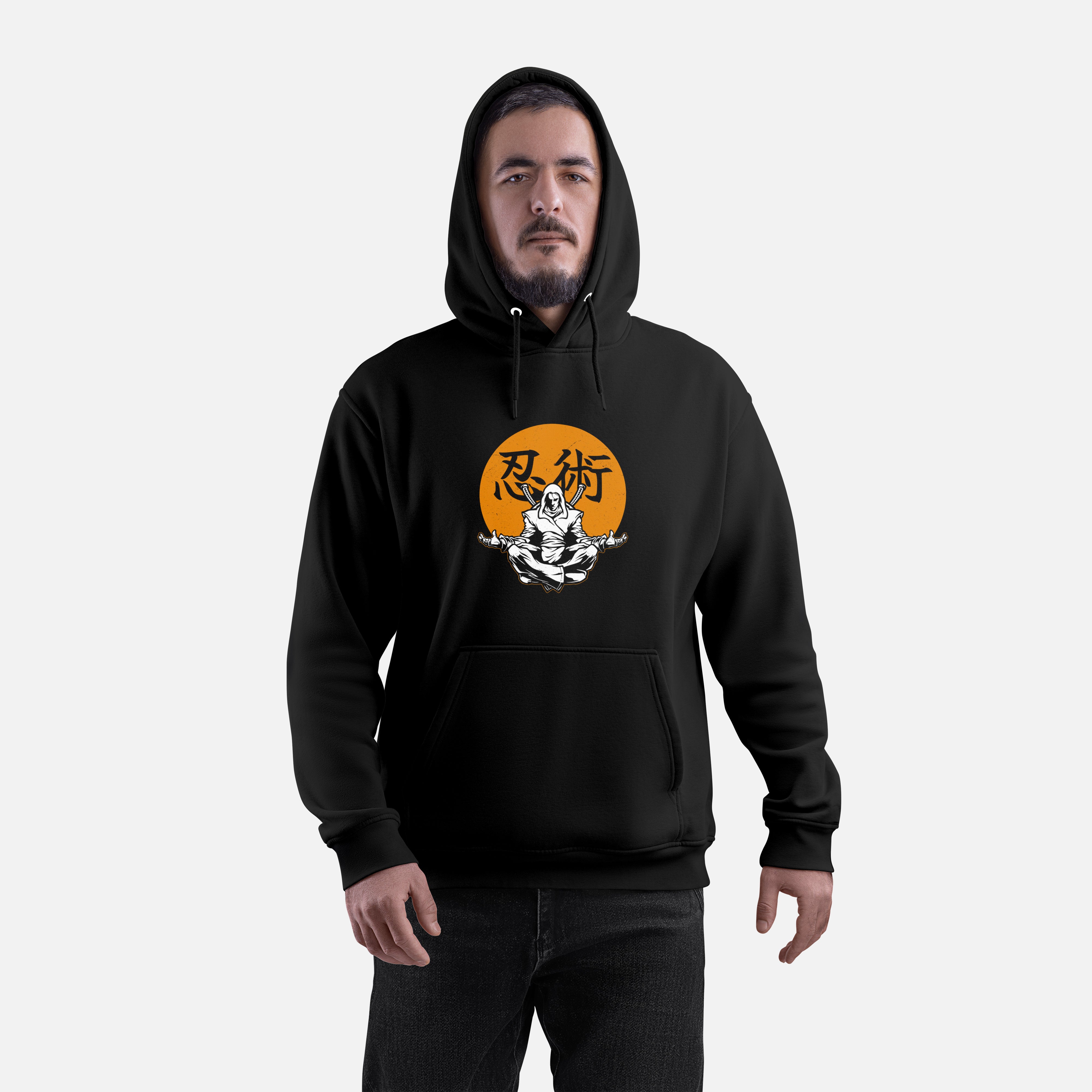 Premium Black Anime Hoodie – Ninja Emblem + Super Aura Warrior