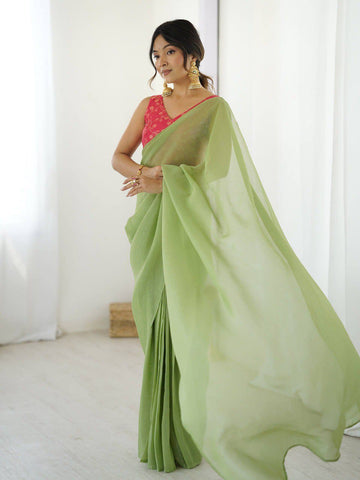 Sparkle Silk Ready-to-Wear Saree with Adjustable Hooks & Heavy Banarasi Blouse