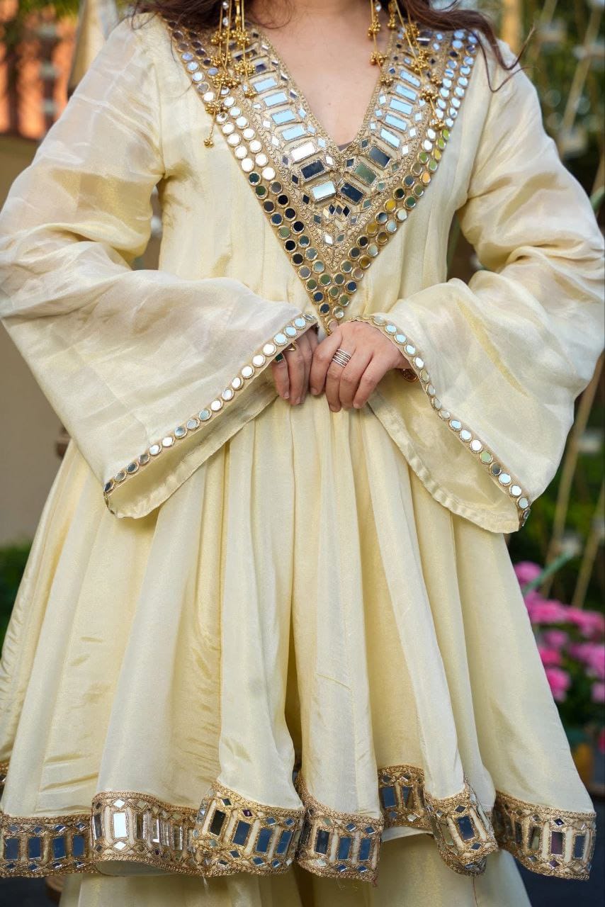 Viral AliyaCut Kediya Style Real Mirror Work Plazzo Set