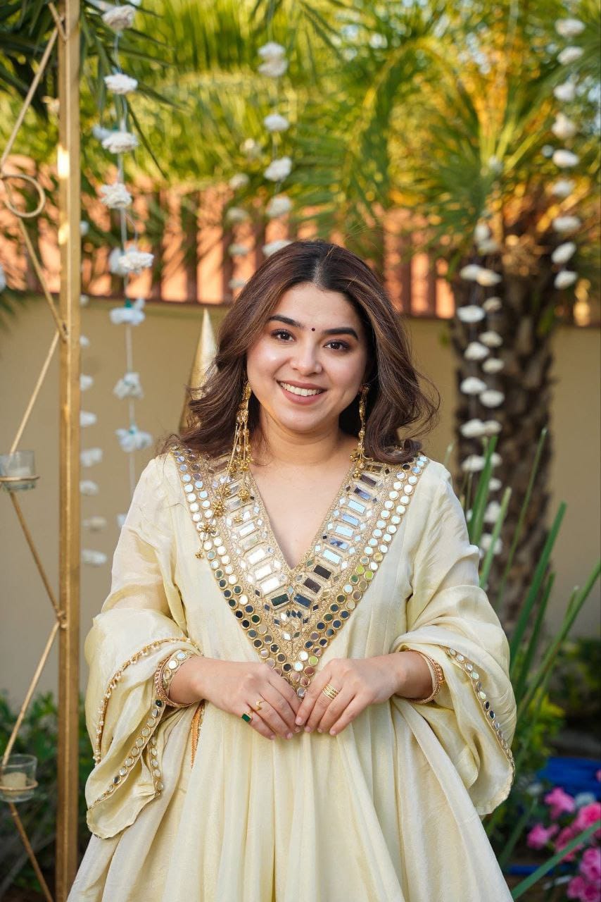 Viral AliyaCut Kediya Style Real Mirror Work Plazzo Set