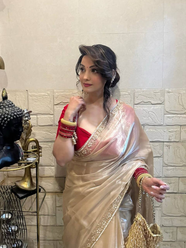 Exclusive Handwork Soft Jimmi Choo Saree with Sequins & Katdana Work | Premium Designer Saree