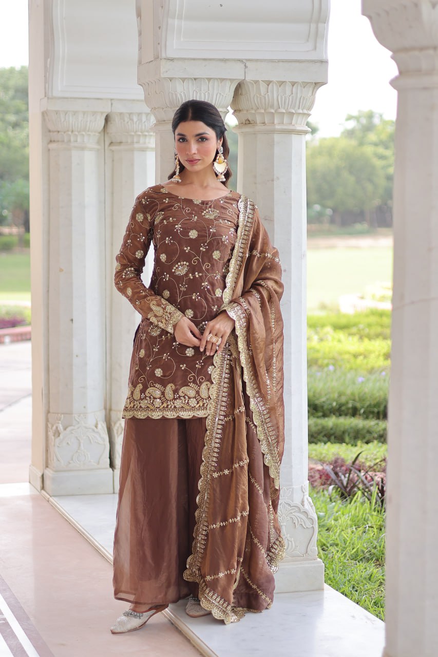 Premium Designer Readymade Top–Sharara–Dupatta Set 2025