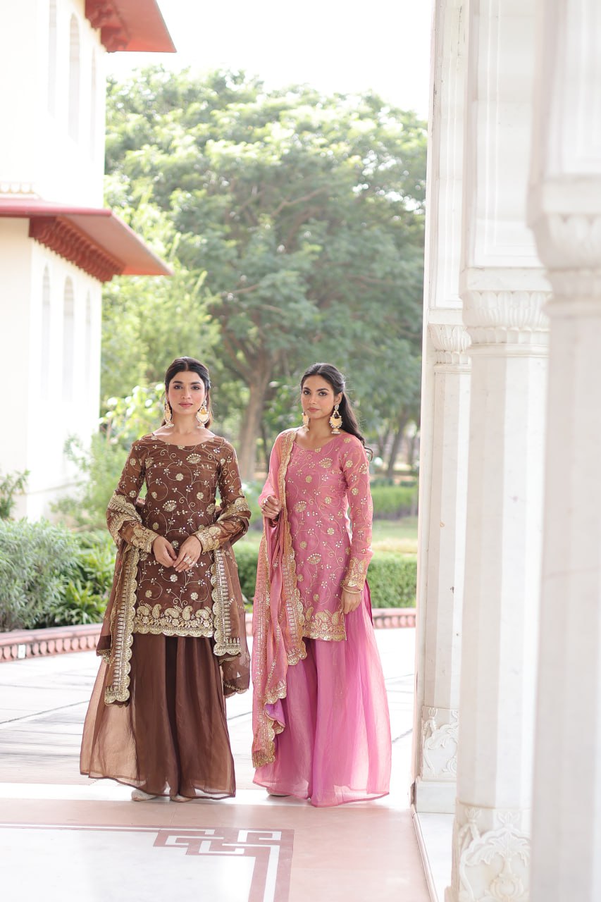 Premium Designer Readymade Top–Sharara–Dupatta Set 2025