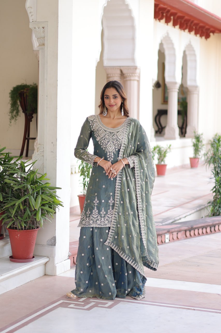Premium Designer Readymade Top–Sharara–Dupatta Set 2025