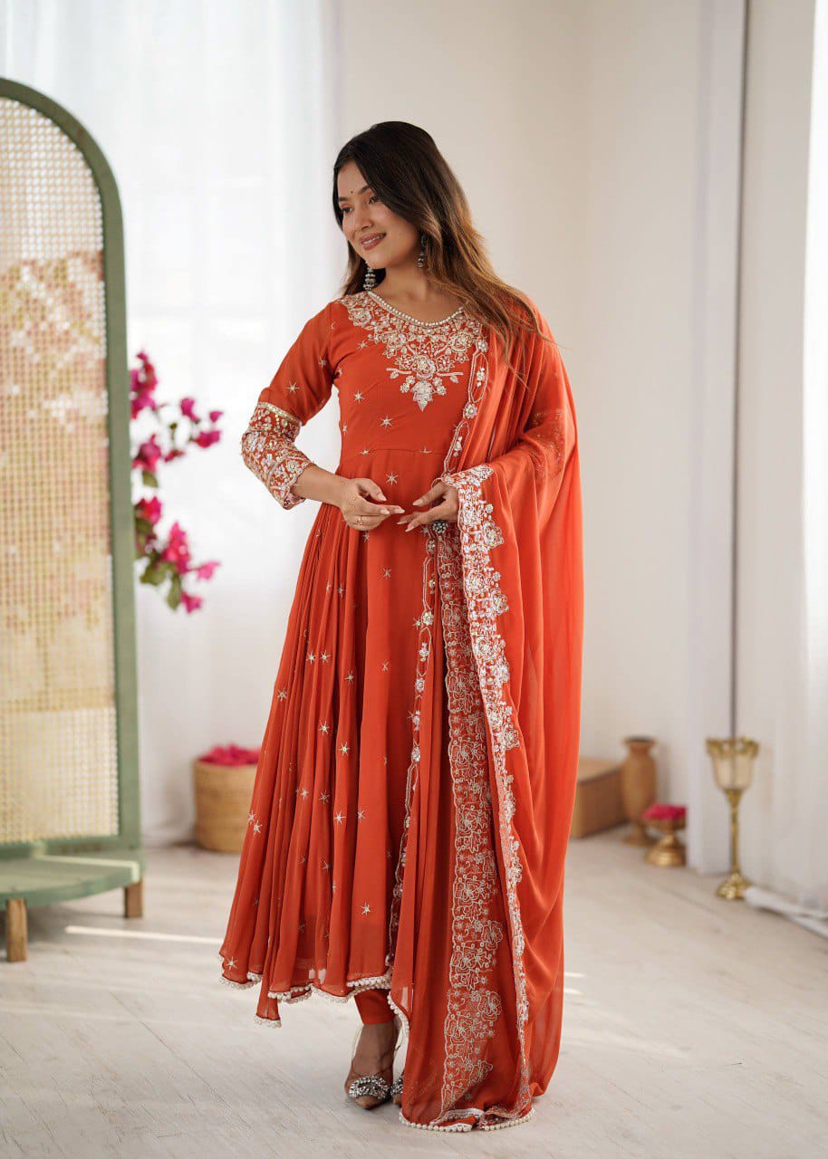 Elegant Embroidered Rembo Sequence Designer Anarkali Set
